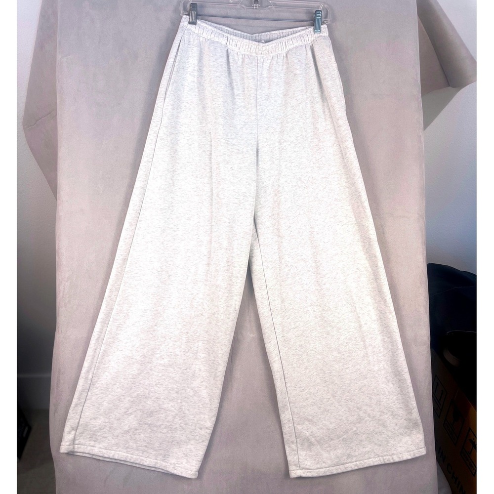 Gap Womens Light Heather Gray Wide Leg Fleece Sweatpants Small Relaxed Lounge